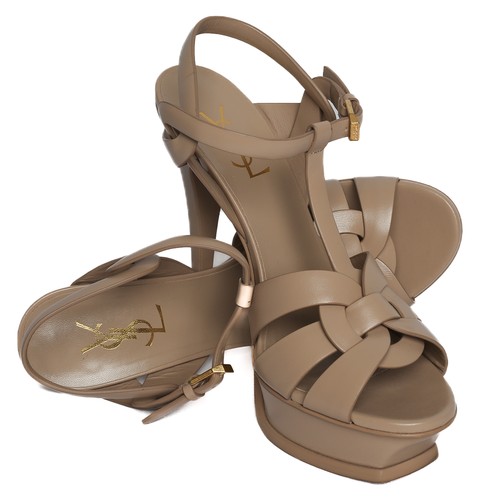 66 - Yves Saint Laurent Platform Stiletto Sandals in Nude. Size 40. Some light use can be seen to the sol... 