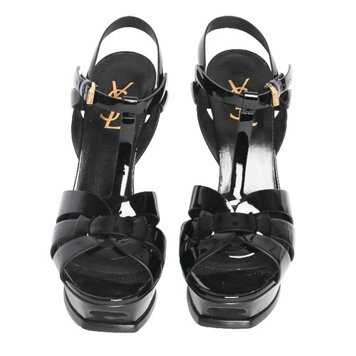 65 - Yves Saint Laurent Platform Stiletto Heeled Sandals in Patent Black. Unworn, excellent condition. Si... 