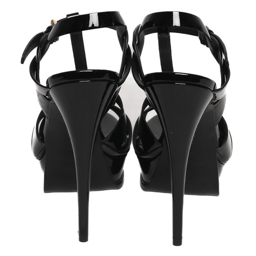 65 - Yves Saint Laurent Platform Stiletto Heeled Sandals in Patent Black. Unworn, excellent condition. Si... 