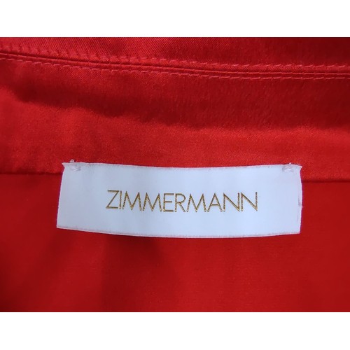 57 - Zimmermann Red 100% Silk Mini Wrap Dress. Long-sleeved with zip cuffs at wrists. No size label but a... 