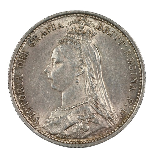 59 - Victoria, Sixpence. 1887. R/V in VICTORIA.  J.E.B below trunk. Shield in garter obverse. GEF/AUNC(S3... 