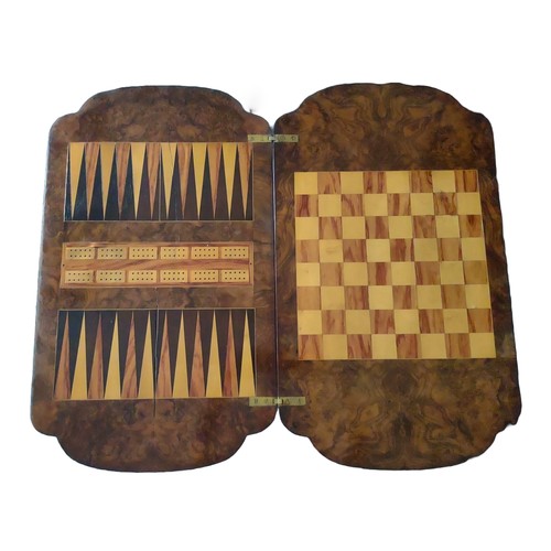 4 - Burr Walnut Victorian Ladies Work Table. Fine inlay details and open-out hinged games top. Approxima... 