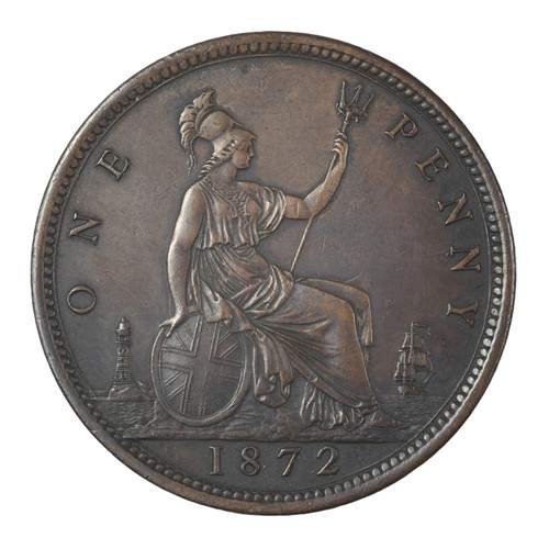 54 - Victoria, 1872, Penny. Knock or die flaw just above portrait. However a fabulous EF or better penny.... 