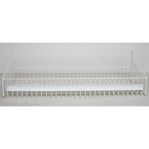 127 - Approx 100 White Wire baskets for Storage/Shop Display. L75cm x D30CM x H(rear) 20cm x H(front) 10cm... 