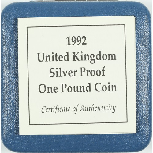 95 - Elizabeth II Silver Proof One Pound Coin. 1992. FDC. Boxed with COA.