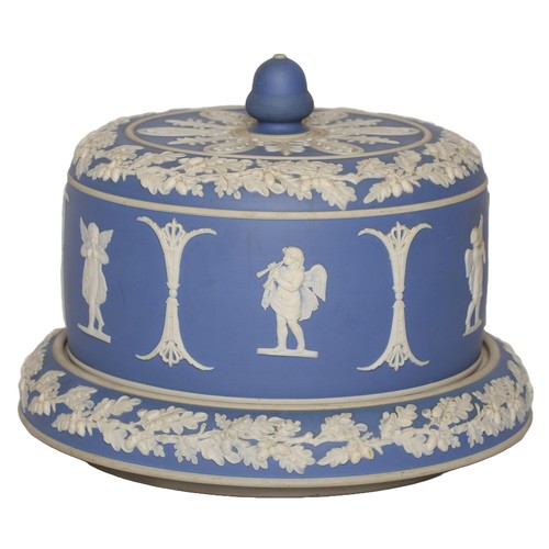 48 - Antique Stilton Cheese Dome Keeper. English, Blue and White Jasperware after Wedgwood.