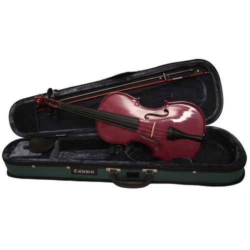 106 - Cathedral 3/4 Violin. Purple. Complete with bow and plush-lined case. Chinrest is broken but present... 