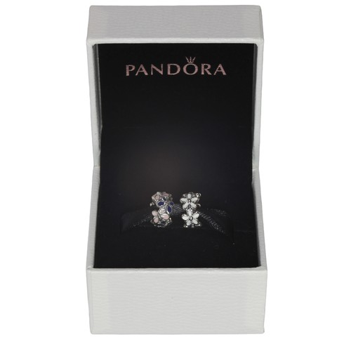 7 - Two Pandora Charms in One Box: one with white flower design and one with pink and blue butterfly des... 