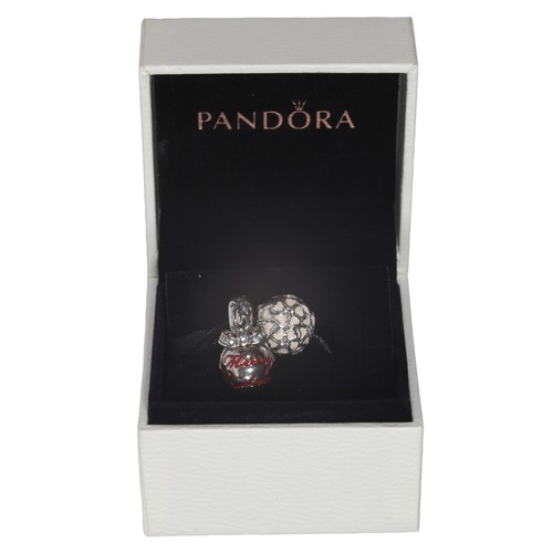 10 - Two Pandora Charms in One Box: pink flower design and 'Merry Christmas' hanging bauble.