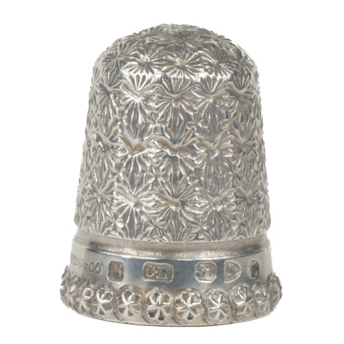 134 - Charles Horner Sterling Silver Thimble - flower design with stars on rim. Chester 1897.