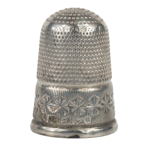 135 - Charles Horner Sterling Silver Thimble. Chester 1900. Punched dome and floral border.