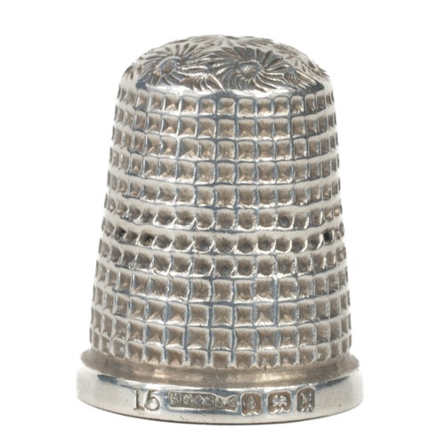 137 - Henry Griffiths & Sons Sterling Silver Thimble. Square-punched sides with flower design on dome. Bir... 