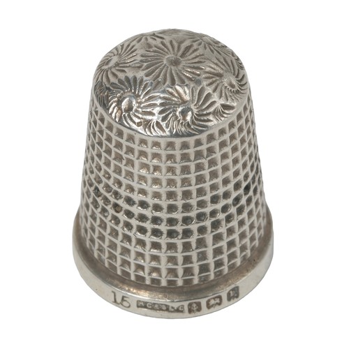 137 - Henry Griffiths & Sons Sterling Silver Thimble. Square-punched sides with flower design on dome. Bir... 