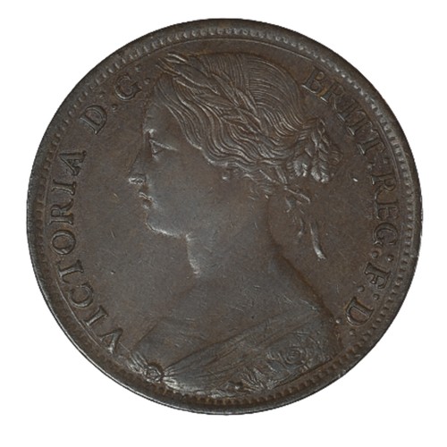 38 - Victoria. Penny, 1861. Obv 5, Rev G. Obv with no signature below bust and leaf veins incuse. Rev wit... 