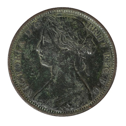 39 - Victoria. Penny, 1863. Obv 6, Rev G. Obv with wreath with 16 leaves. Rev with 5 vertical lines for l... 