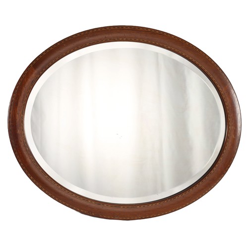 24 - Oval Wooden Mirror with Inlay Detail. Some marks to mirror and frame in keeping with age. Approx 57c... 