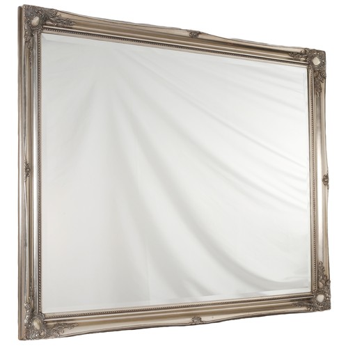 25 - Extra Large Silver Mirror. Wooden frame. Approx 136.5cm wide by 106cm high.