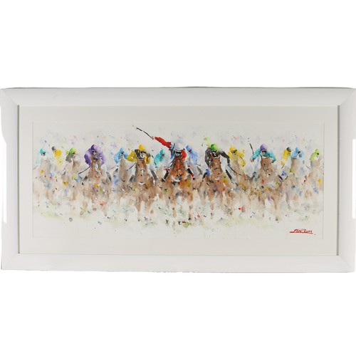 39 - Large Framed Original Watercolour by Signed by Roger Simpson. Depicts a horse racing scene. Approx 1... 