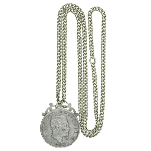 14 - Vittorio Emanuelle II Coin from 1869 on a White Metal Chain