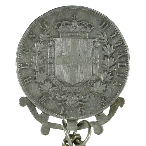 14 - Vittorio Emanuelle II Coin from 1869 on a White Metal Chain