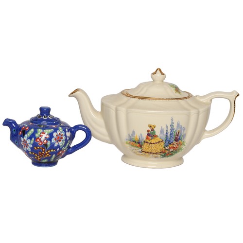 74 - Two Teapots: One by Sadler Depicting a Lady in a Garden and a Miniature Teapot With Blue Flower Desi... 