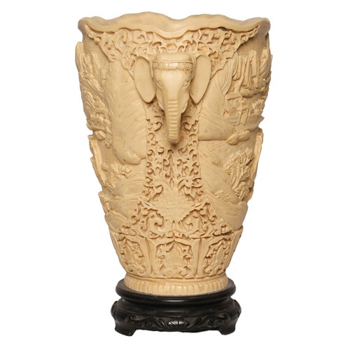 75 - Oriental Faux Ivory Vase. Approx. 31cm high with elephant mask handles to both sides.