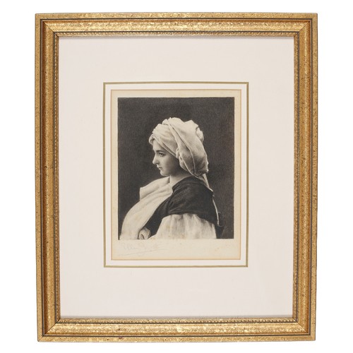 42 - Engraved Portrait by Ellen Jowett. Frame approx 31.5cm high by 27cm wide.