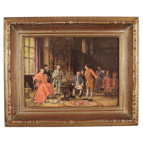 44 - Framed Print of 'The Conference' by Margaret Dovaston. Frame size approx. 34cm wide by 28cm high.