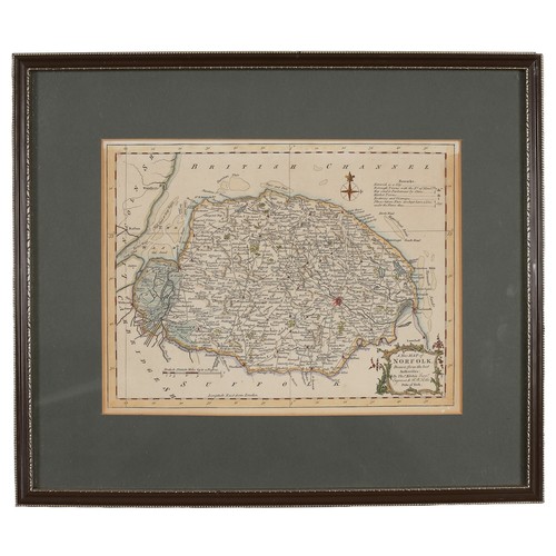 45 - Framed Map of Norfolk. Frame approx 39.5cm wide by 35cm high.