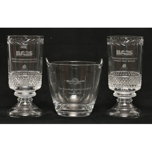 81 - Two Glass Greyhound Racing Lead Crystal Trophies and an Ice/Champagne Bucket. Engraved to one side w... 