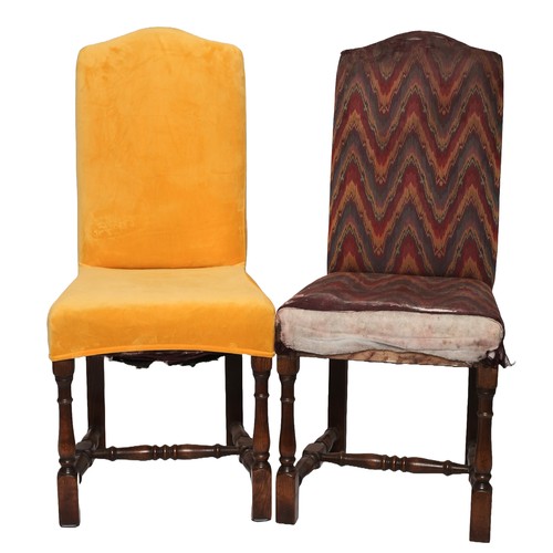 17 - Set of 6 Dining Chairs, including 2 Carvers. Oak frames and upholstered seats. Currently covered in ... 