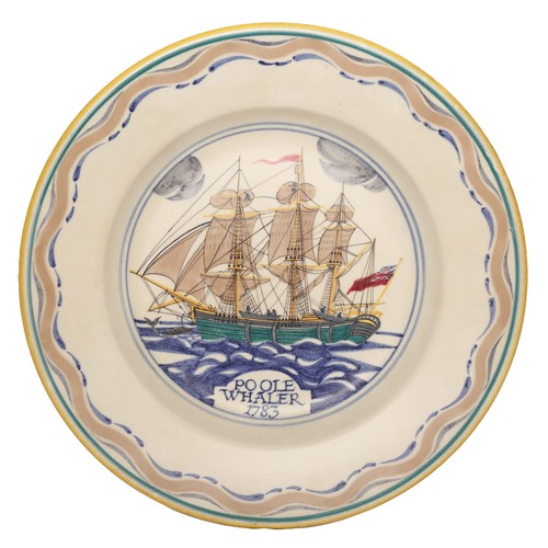 87 - Poole Pottery Plate Painted in 1957. Depicts a ship drawn by Arthur Bradbury, the Poole Whaler 1783.... 