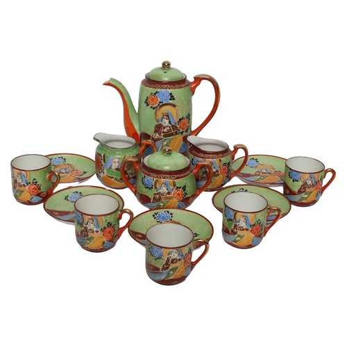 93 - Samurai Japanese Hand Painted Teaset. 5 cups, 5 saucers (1 with small chip to rim), 2 milk jugs, a s... 