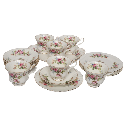 57 - Royal Albert 'Moss Rose' Tea Set. 18 pieces including 6 cups, 6 saucers, 5 plates and 1 sandwich pla... 