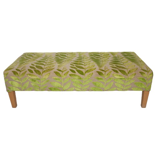 35 - Large Green Leaf Footstool. 120cm wide, 36cm high and 55cm deep. In lovely condition.