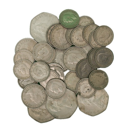 40 - Mixed Lot of Approx 25 George VI Sixpences, 7 x George VI and Elizabeth II Shillings and 4 x 50p Pie... 