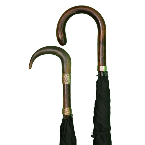 344 - Two Vintage Umbrellas including:
1 x Horn-handled umbrella with gold-plated cuff bearing maker's mar... 