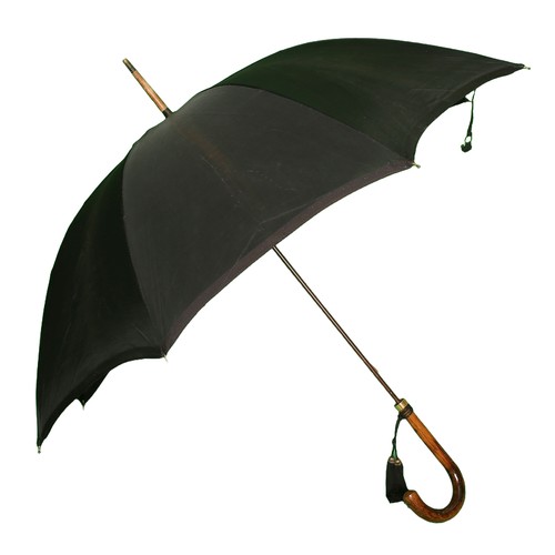 361 - Black Vintage Umbrella by Paragon S Fox & Co. Has gold-plated cuff. Approximately 84cm high.