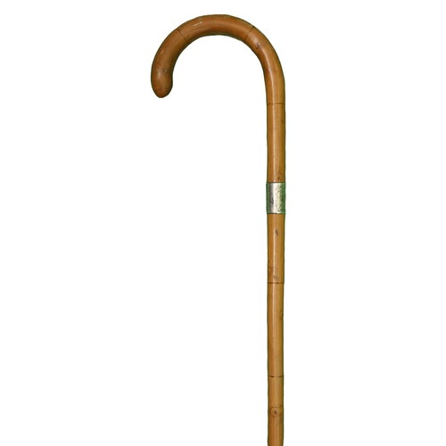 362 - Gentleman's Walking Stick with Crooked Handle and Silver Cuff which is stamped Birmingham 1945 and m... 