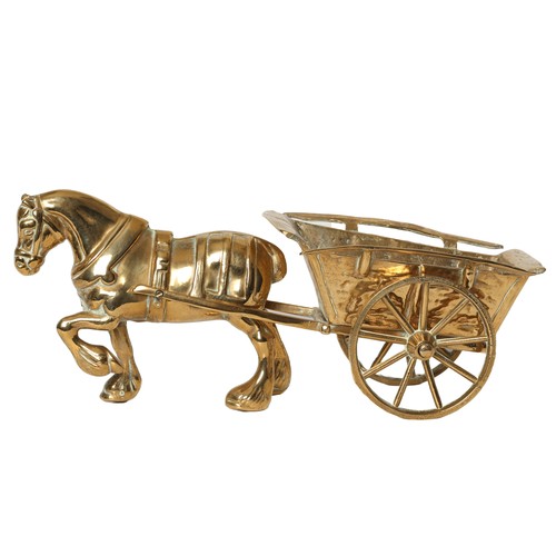 33 - Heavy Brass Horse and Cart. Approx 40cm.