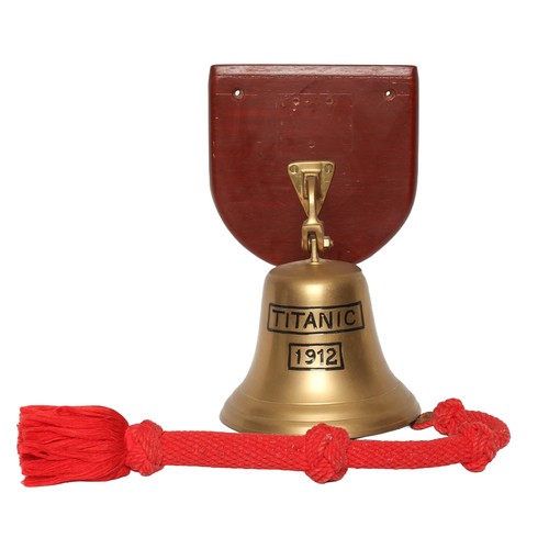 34 - Brass Mounted Bell. Reproduction 'Titanic 1912'. Bell itself is approx. 14cm high and 16.5cm in diam... 