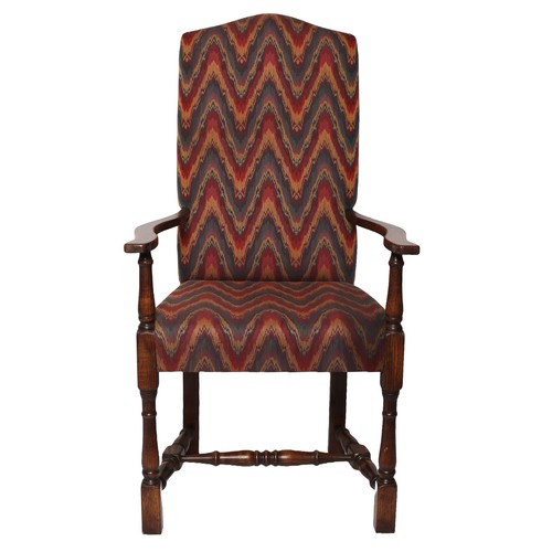 167 - Set of 6 Dining Chairs, including 2 Carvers. Oak frames and upholstered seats. Currently covered in ... 