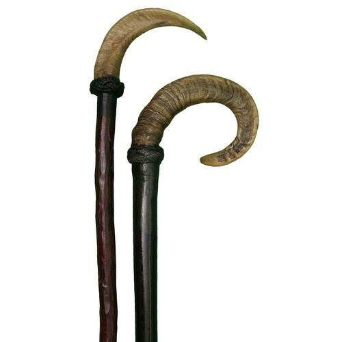 83 - 2 Sheep's Horn Walking Sticks. Approx. 102cm and 93cm in height.