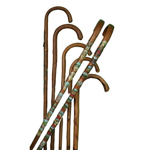 111 - Collection of Vintage Alpine Walking/Hiking Sticks. All have points. 3 have badges totalling approxi... 