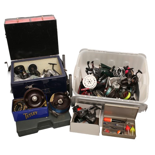 105 - A Large Quantity of Mixed Fishing Reels, sea and freshwater types. Also includes fishing lines, weig... 