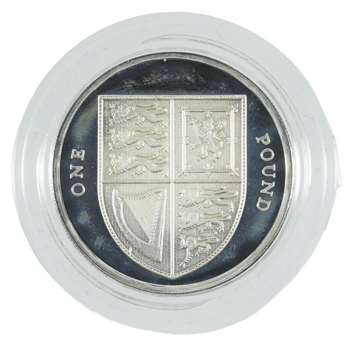 10 - Elizabeth II Royal Shield of Arms £1 Silver Proof Coin. 2008. In presentation box.