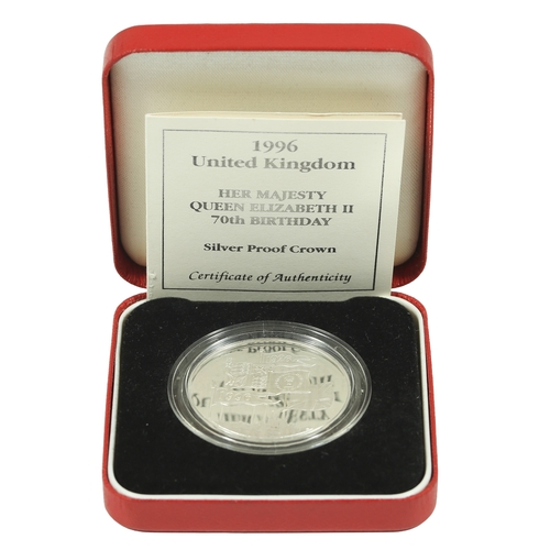 13 - Elizabeth II Silver Proof Crown. 1996. Struck in honour of Her majesty Queen Elizabeth II 70th Birth... 