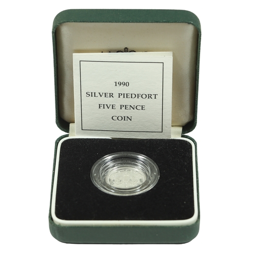 7 - Elizabeth II Silver Piedfort Five Pence Coin. 1990. FDC and in presentation box.