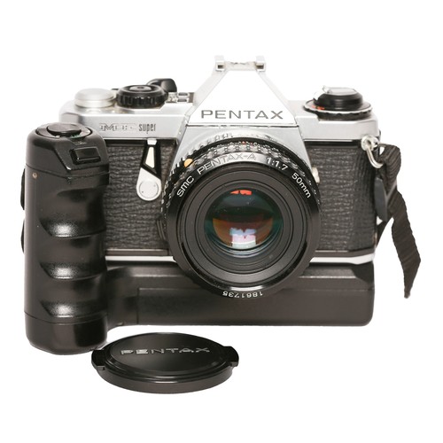 128 - Pentax ME Super 35mm SLR Camera - complete with motor winder. Includes SMC Pentax-A 50mm f1.7 lens. ... 