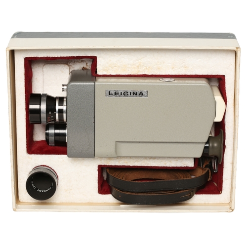 165 - Leicina 8mm Cine Camera. Includes Leitz Dygon 9mm f2.8 lens and Leitz 15mm lens - boxed.